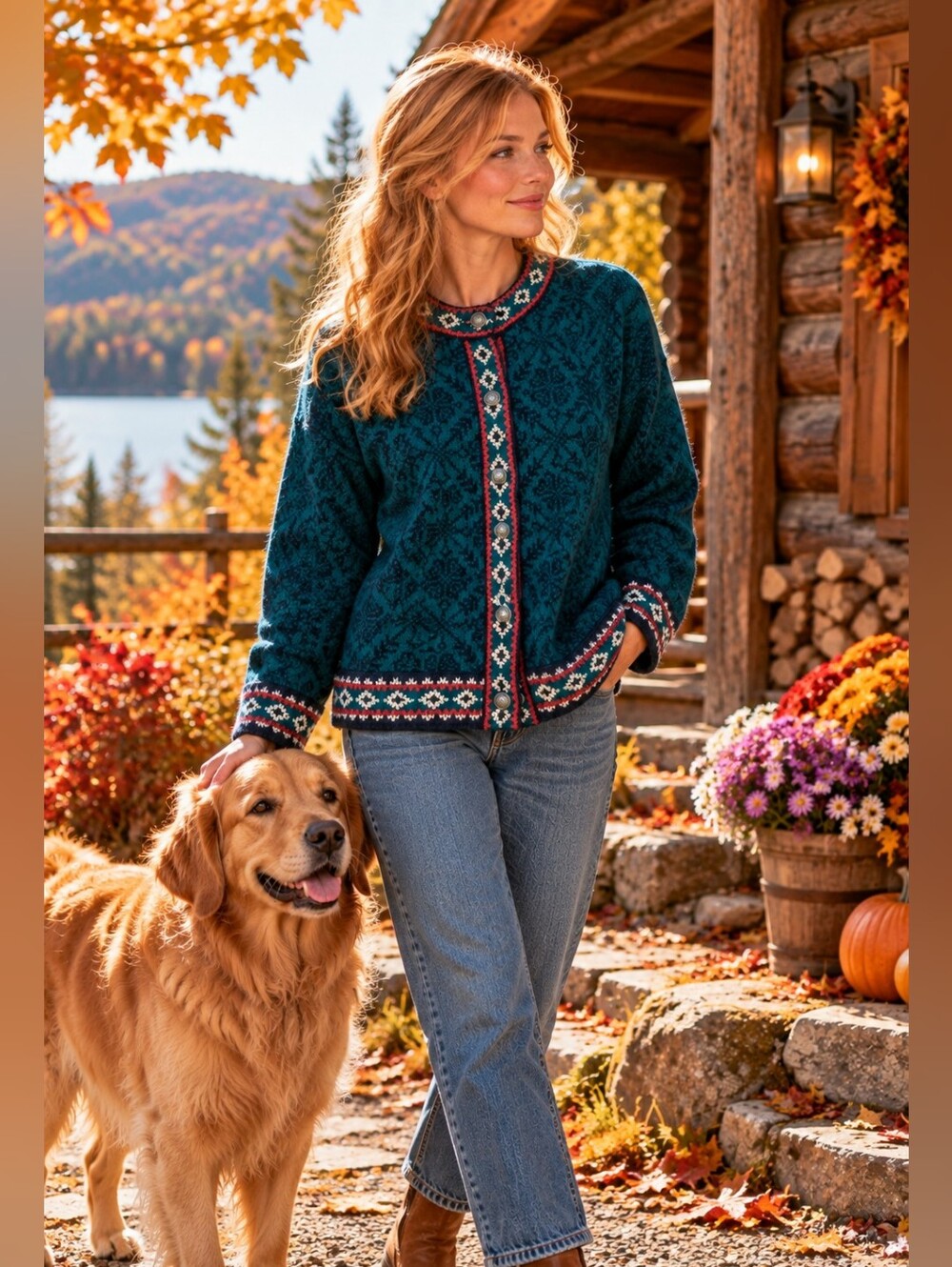 L.L. Bean Merino Wool Norwegian Patterned Button-Front Cardigan